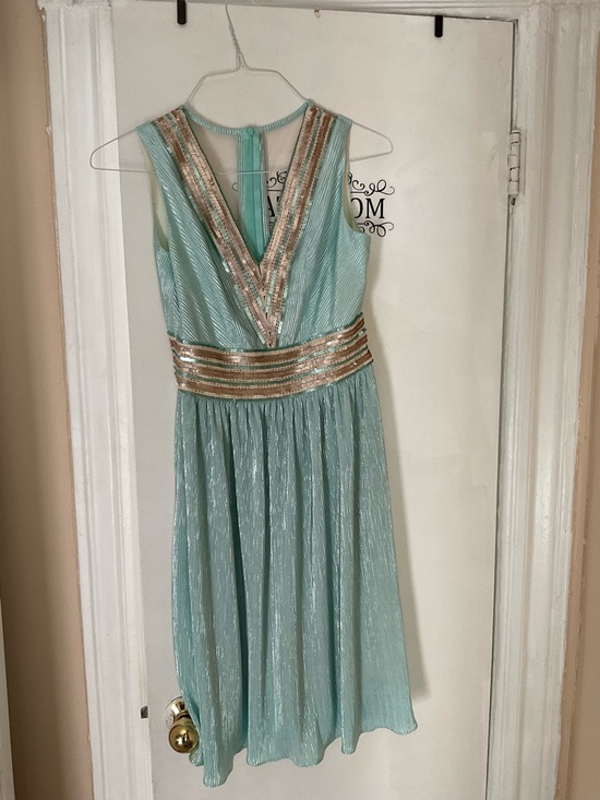 Dresses & Skirts - Sleeveless Aqua Midi Dress with Gold Trim